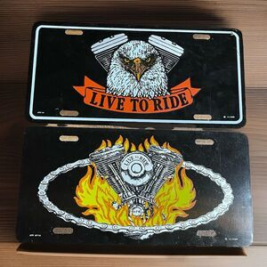 Vintage Live To Ride Motorcycle Advertising License Plate V-Twin Eagle Bundle